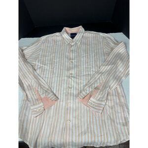 Tommy Bahama Shirt Adult Large Coral/White‎ Linen Long Sleeve Button Up Men